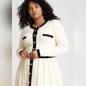 ELOQUII Women's Pleated Skirt Dress with Gold Buttons Size 14/16